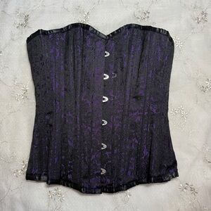 vintage renaissance fashion purple & black brocade lace-up corset – size 20